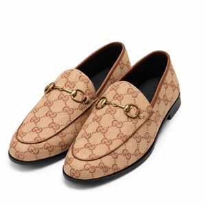 Gucci Beige/Tan GG Canvas Horsebit Slip-On Loafers